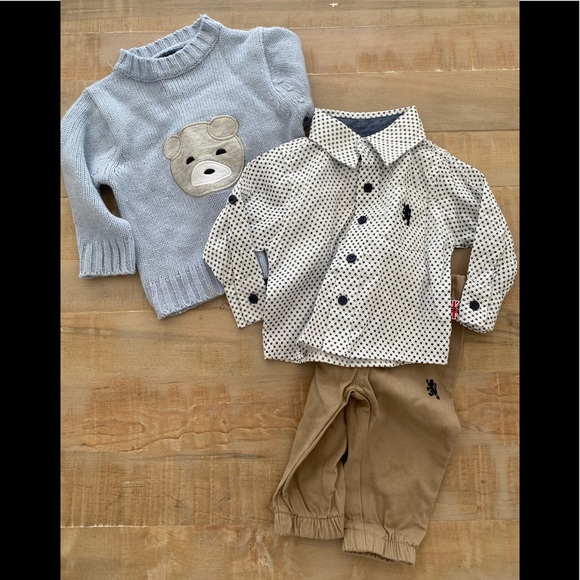 3 piece set English Laundry Baby boys collared khaki pants toddler clothes - Picture 2 of 11